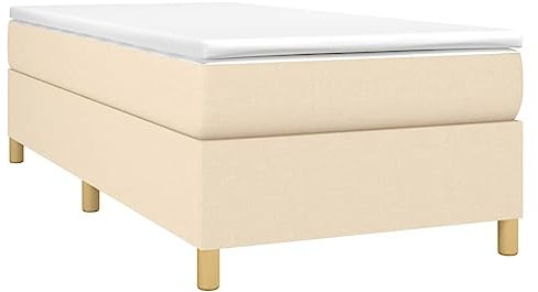 vidaXL Bettgestell, Polsterbett Bett für Schlafzimmer, Bettrahmen mit Lattenrost, Schlafzimmerbett Einzelbett, Creme 90x200cm Stoff