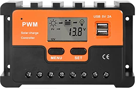 DEWIN Solar Laderegler, Solar Ladegerät Controller 12V 24V PWM Laderegler Solarmodul Batterieregler Dual USB 5V Ausgang 40A