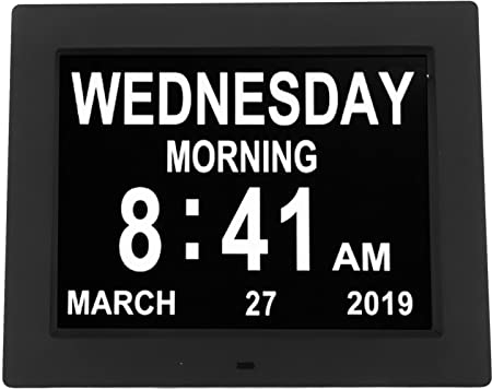Sveglia con Calendario Digitale da 10 Pollici per Anziani, Orologio per Demenza con 5 Allarmi Personalizzati, 3 Promemoria Farmaci, Grande Orologio Digitale con Oscuramento