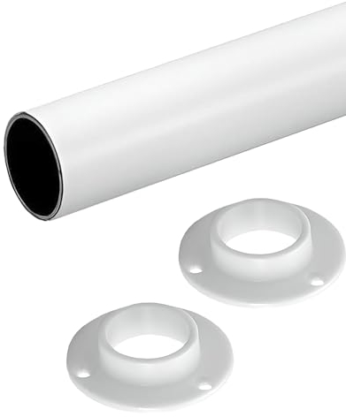 Gedotec Perchero de pared, montaje en pared, redondo | 1 juego de perchero con 2 piezas de soporte de tubo blanco mate | POLE | Tubo de mueble de acero de 2000 mm de longitud Ø 25 mm - 60 kg de