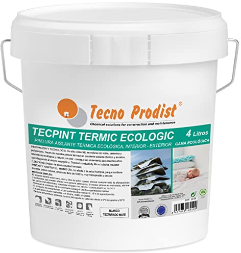 Tecno Prodist TECPINT TERMIC ECOLOGIC (4 Litros) Pintura a la cal, aislante térmico y acústico, interior - exterior al agua, 100% Natural, Paredes y Techos, transpirable - (BLANCO)