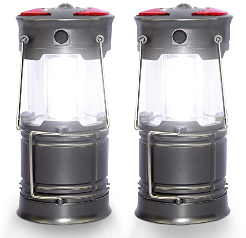 VOYAGER 2 Pack 6-in-1 Portable Camping Lantern, Compact & Versatile Torch, Strobe, SOS Red Light, USB Rechargeable & 360° Illumination Hook & Magnetic Base for Camping, Fishing & Emergencies - Silver