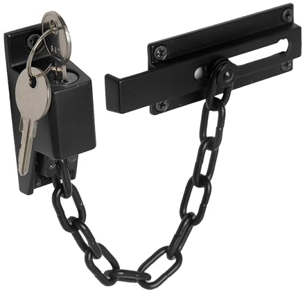 XFORT Matt Black Locking Door Chain, Front Door Security Chain with External Key Unlocking Mechanism.