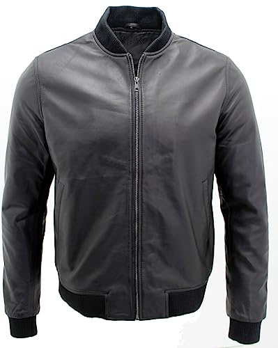 Infinity Hombres Retro Negro Varsity 100% Nappa Cuero Chaqueta Bomber M