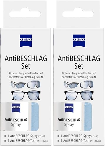 ZEISS AntiBeschlag-Spray mit 15ml Inhalt inklusive einem Brillen-Reinigungstuch für einen lang anhaltenden Beschlagschutz - auch bei hoher Luftfeuchtigkeit (Packung mit 2)