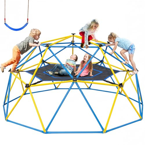 Hapfan 10 FT Climbing Dome with Hammock and Belt Swing, Outdoor Jungle Gym Climbing Toys for Kids 3-8, 8-12, Support 800LBS, Easy Asssembly, Rust-Resistant Playset