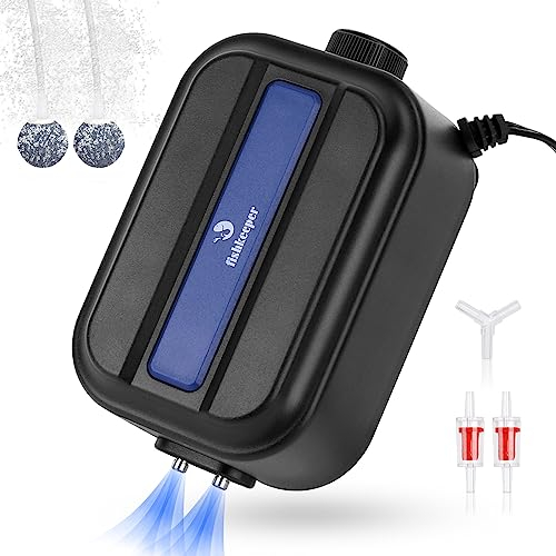 fishkeeper Aquarium Luftpumpe Extrem Leise, 500 L/H Einstellbare Sauerstoffpumpe Aquarium und Zubehör Sprudelstein, Aquariums Air Pumps für 570L Tank, 8 Watts