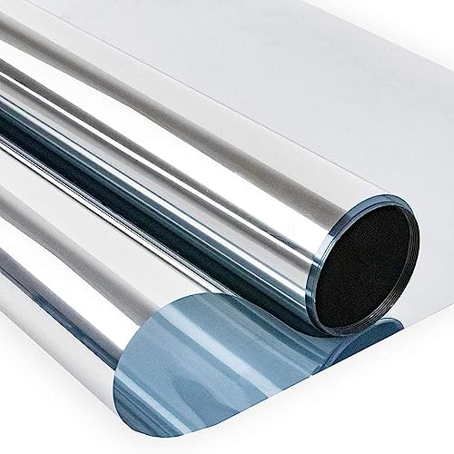 Fensterfolie, Sonnenschutz, Spiegelfolie, UV-Schutz, Hitzeschutzfolie, Sonnenschutzfolie, Wärmedämmung, Verdunkelungsfolie, Fenster-Innentönungsfolie, Silber, 90 cm x 400 cm, 100 cm x 800 cm