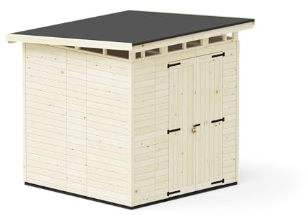 Upyard Gartenhaus Strongbox XL - Robuste Holz Gerätehaus mit imprägniertem Fundament und extra Strapazierfähigem Kunststoff Dach, 203x203 cm, Naturholz