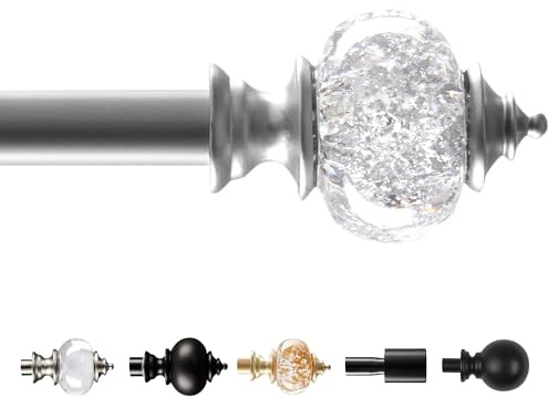 Deconovo Decorative Silver Grey Curtain Rods for Windows 48 to 84 Inches, Classic Adjustable 3/4 Inch Diameter Single Curtain Rod Set for Bedroom Living Room, Curtain Rod with Silver Grey Finials