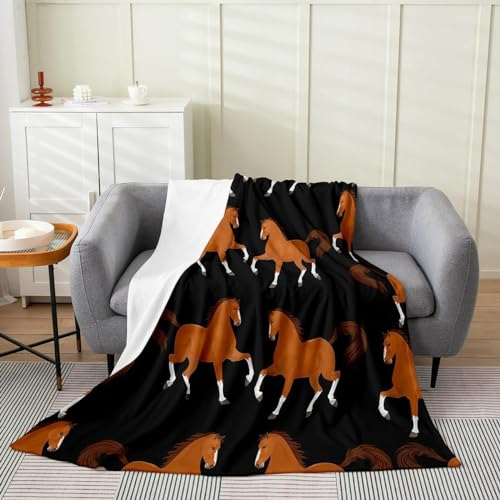 Kuscheldecke Flauschig Pferd 3D Decke 200x200 Süßes Pferd Wohndecke Schwarz Weich und Warme Flanell Fleecedecke für Sofadecke Couchdecke Tagesdecke 4933m