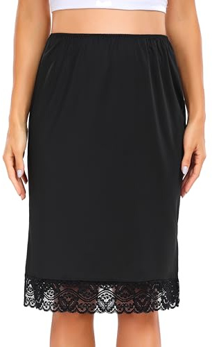 Wikoan Jupon sous Robe Femme Jupe Lingerie sous-Vêtement Invisible Demi-Jupe Court Elastique Couleur Unie Fond de Jupes Noir M