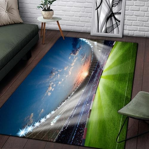 Kinderteppich Fußballfeld - Kurzflor Teppich Kinderzimmer Spielteppich Antiallergen Und Extra Weich - Babyzimmer Teppiche Für Junge Und Mädchen Babyteppich 140 X 200 cm -4P9E1I3