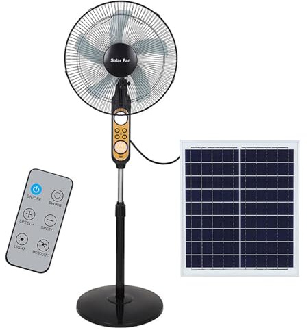 VBVARV Portable Solar Panel Fan, 16 Inch Solar Pedestal Fan, 3-Speed Oscillating Standing Fans Rechargeable Floor Fans for Outdoor/Indoor,Black,B