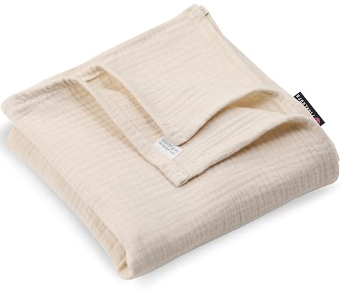 PinkZebra Musselin Babydecke 120 x 120 cm, weiche Baby Ganzjahresdecke, Musselindecke für Neugeborenen, Pucktuch aus 100% Bio-Baumwolle, Öko-Tex, Creme