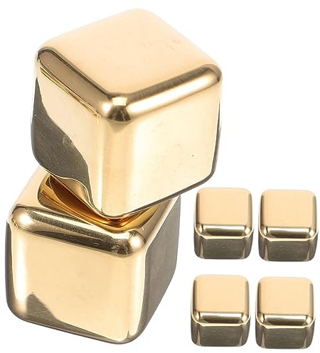 PHENOFICE 6 Pièces Glaçons En Métal Pierres à Vin Résistantes à L'usure Bloc De Glaçons Au Vin Boit Un Glaçon Pierres à Whisky Pour Bar Glaçon Au Whisky Acier Inoxydable 304 Golden