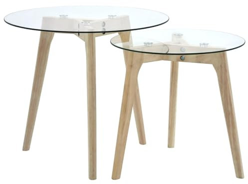 LAPOOH 2-TLG. Beistelltisch-Set, Tabletttisch, Blumenhocker, Nachttisch, Couchtisch, Wohnzimmer, Nightstand, Hartglas