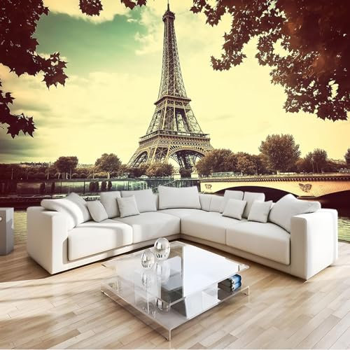 Générique Photo Papier Peint Murale Rétro Paris Tour Eiffel 250 x 175 cm - Papier Peint Non Tissé pour Enfants et Adultes - Image Panoramique Déco Maison Chambre Photo Murale