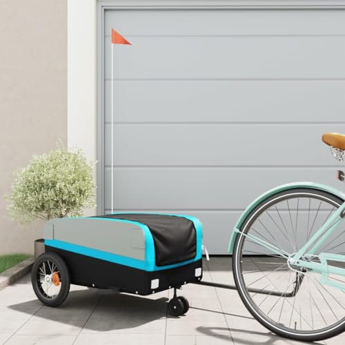 Tidyard Remorque de vélo Noir et Bleu 30 kg Fer, Remorque Chariot à vélo, Chariot de Transport, Multifonctionnel Remorque de Transport pour Camping, Trekking