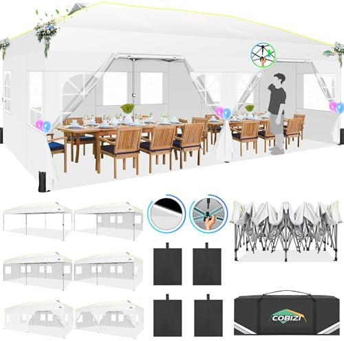 COBIZI Faltpavillon Pavillon 3x6 wasserdicht Winterfest,Gardenpavillon Partyzelt Pop Up Pavillon Klappbar Zelt mit 6 Seitenwnden mit Belüftungsöffnungen, Sandsack für Markt, Freien Event,Weiß