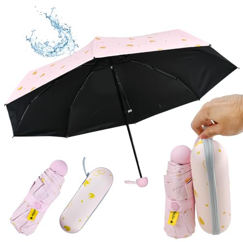 SLTAXAR Kompakter Regenschirm Sturmfest mit 8 Rippen Taschenschirm Rosa Herzform Mini Umbrella Pocket Taschenschirme Faltender UV-Regenschirm Minischirm Leicht Mini Schirm Damen für Handtasche