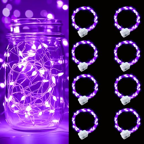pozzolanas 8 Pack Purple Battery Operated String Lights - 7ft Waterproof Fairy Lights with 20 LEDs for Home, Mason Jar, Party, Wedding, Halloween, Christmas Decorations