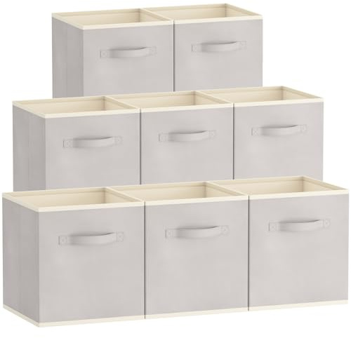 Lifewit Aufbewahrungsbox, 8 Stück, Hellgrau, 33 x 33 x 33 cm, 36 L | Faltbox aus Stoff, Ordnungsboxen mit Griffen für Würfelregal Kleiderschrank, Aufbewahrungswürfel für Kleidung, Bücher