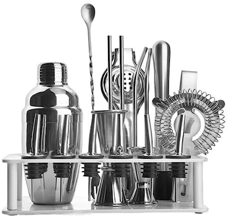 NESPIQ Bar Shakers för cocktailtillverkning kit rostfritt stål cocktail shaker set barendend-kit för dryck blandningsbar verktyg med stativ bar verktyg för dryck (350 ml)