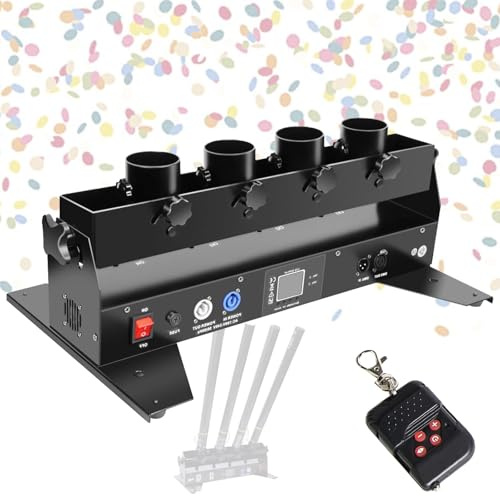 Máquina lanzadora de confeti profesional, DMX512 y máquina de chorro de confeti con control remoto, máquina de confeti de 4 cabezales para bodas, fiestas, bares, ceremonias, rotación de 180°