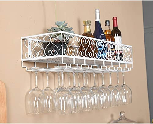 GFRWKCEX An der Wand montierte Weinregale, rustikaler Wand-Weinflaschen-/Glashalter, Weinschrank, Küchenbar-Einheit, schwebende Regale, Wandregal, Aufbewahrungs-Organizer-Rack (Farbe: Weiß, Größe: 80