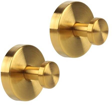 HZPZPP Self Adhesive Hooks for Shower: Extra Strong 5KG 304 Stainless Steel Hanger for Bathroom, Kitchen, Door, Tile, Glass – Towel, Loofah, Coat, Garland, Robe – Waterproof & Rustproof (2Pcs Golden)