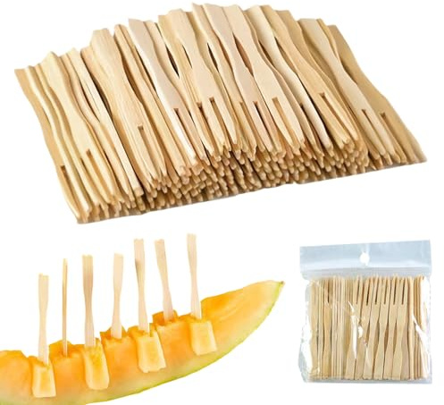 JiaaOne 300PCS Wooden Forks, 9cm Bamboo Disposable Forks, Natural, Eco-Friendly, Food Picks- Ideal for Parties, Desserts & Charcuterie Boards, Wooden Skewers