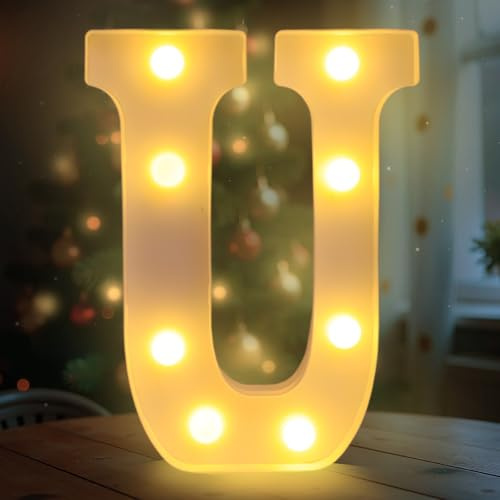 Darryy Lettere LED da 22 cm, Lettere Luminose Led, Adatte per Proposte di Matrimonio, Festival, Feste e altri Eventi per Creare un'atmosfera Romantica e Accogliente (U)