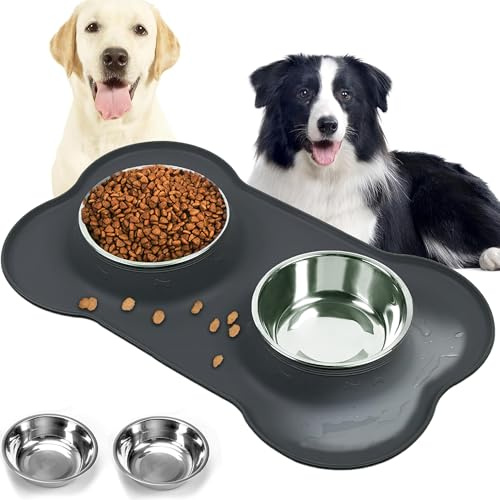 CEASELESLY Double Bol en Acier Inoxydable,Double Bols avec Tapis Silicone Ant,gamelle pour Chien antidérapante,Gamelle Chien Idéale pour Chiots et Chatons - Pliable