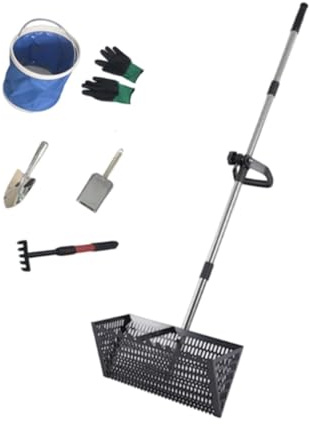 predolo Rastrello per Sabbia, setaccio da Spiaggia, Facile da Pulire, Premium, Senza piegarsi, Multifunzionale, Manico Lungo, con Piccolo utensile Multiuso, Nero