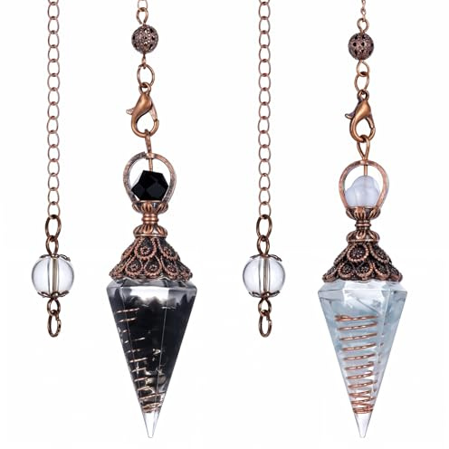 Hpmjz Lot de 2 pendules en résine aigue-marine - Pierre précieuse hexagonale naturelle - Pierres précieuses de guérison pour sorcellerie, cérémonie, divination, Reiki - Guérison
