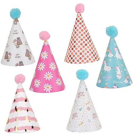 Alipis 6 Pezzi Cappellini Compleanno Colorati con Pompon da Pz per Feste Compleanno per Copricapo e Decorazioni Festive Assortite per Celebrare