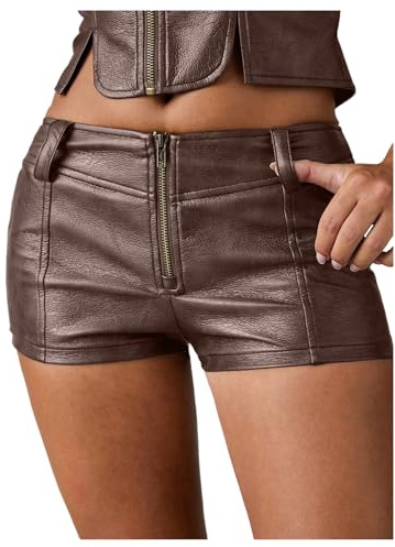MakeMeChic Women's Brown Leather Shorts Micro Mini Shorts Summer Going Out Low Waisted Y2k Hot Pants Concert Outfits Brown Medium