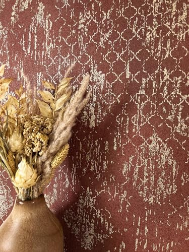 Newroom Papier Peint Intissé Rouge Ornement Métallique - Vintage Rétro Glamour Motif pour Salon Chambre