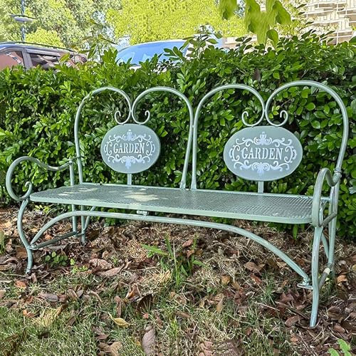 Banc de jardin pliable avec dossier et supports de pot de fleurs, siège d'extérieur en métal durable pour terrasse, jardin et pelouse confort