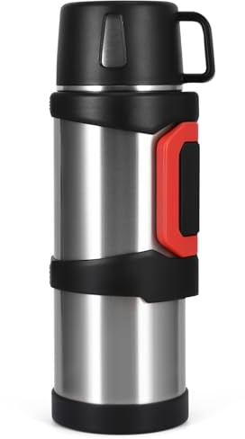 OurLeeme Bouteille isotherme de 2 L, grande capacité en acier inoxydable pour boissons chaudes, café, tasse à café, couvercle avec poignée, double couche portable, bouteille d'eau de voyage