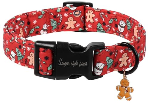 Unique style paws Weihnachts Lebkuchen-Hundehalsband mit Gingerbread Anhänger – Verstellbares Weihnachts-Hundehalsband für Kleine bis Große Hunde