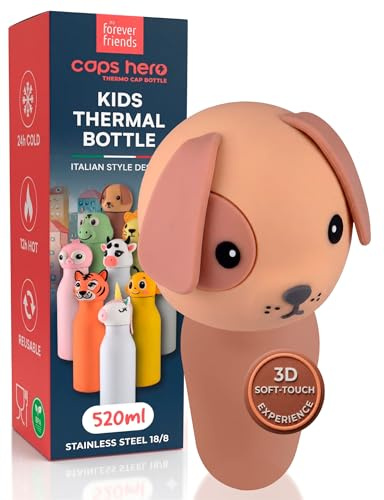 Borraccia Termica per Bambini Acciaio Inox Riutilizzabile Cane Dog Duke | CapsHero Acciaio Inox Senza BPA 520ml con Doppia Parete 230x70mm - Caldo 12h Freddo 24h - Collezione My Forever Friends