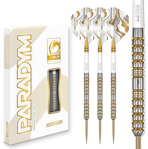 RED DRAGON Darts - Paradym Gold Serie Dart Pfeile | 22g Parallel Fass Steeldarts - 90% Tungsten Profi Dartpfeile | Beinhaltet Dartflüge & Dartschäfte