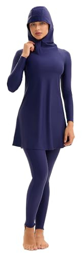 Muslim Swimsuits for Women Modest Islamic Arabic Swimwear Burkini Full Coverage Swimming Dress Tops Pants Hijab Cap Rashguard Bathing Suit Bañador Musulmanes para Mujer Plus Size Dark Blue S