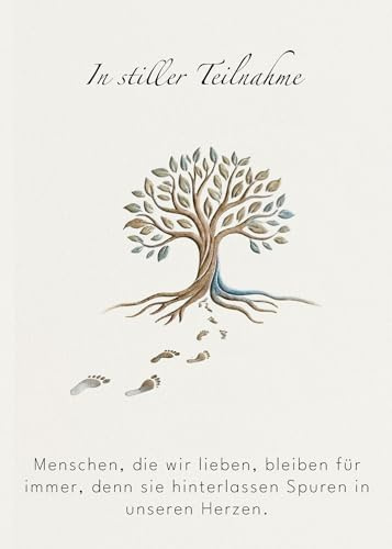 the lazy panda card company Trauerkarte „In stiller Teilnahme“ – Beileidskarte mit Baum & Fußspuren, Kraftumschlag aus Recyclingpapier, 17 × 12 cm (1)