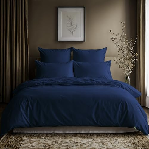 Lavea® Bettwäsche Set, 1 Bettbezug, 1 Kissenbezug, Navy | 100% Baumwolle – Weiche Baumwolle Bettwäsche mit Bettbezug & Kissenbezug, OEKO-TEX® zertifiziert, Serie Jasmin