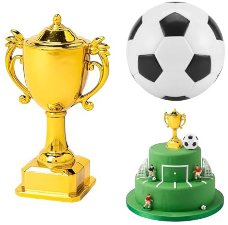 Football Cake Decorations with Football and Trophy, Personalised Football Cake Topper, Birthday Party Football Cake Toppers for Boys, Sports Mini Football for social interaction