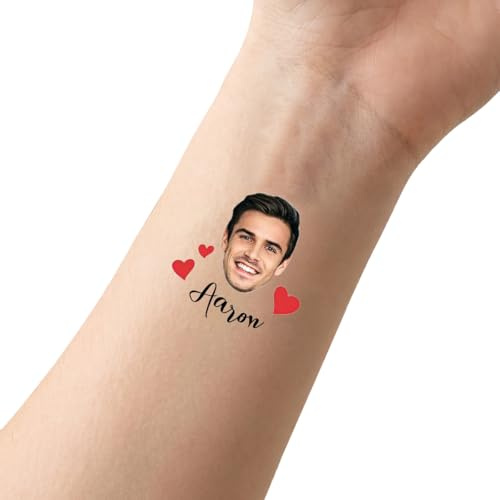 Tatuaggi Temporanei Personalizzati con Foto e Nome – Tatuaggi Viso Personalizzati, Adesivi Tattoo Impermeabili per Matrimonio, Addio al Nubilato, Compleanno, Festa, Laurea