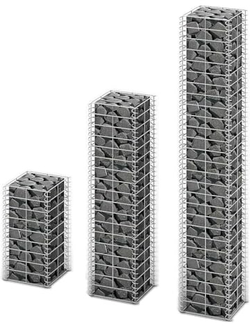 Tonture Set di 3 gabbioni in filo zincato, cestino per pietre in acciaio, 25 x 25 x 50 fino a 150 cm, decorazione da giardino, protezione dagli sguardi indiscreti, resistente alle intemperie, robusto
